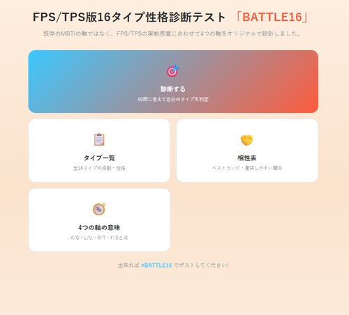 FPS/TPS版16タイプ性格診断テスト「BATTLE16」 ゲーム画面1