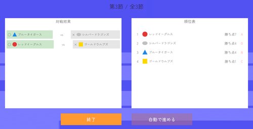 リーグ表パズル ゲーム画面1